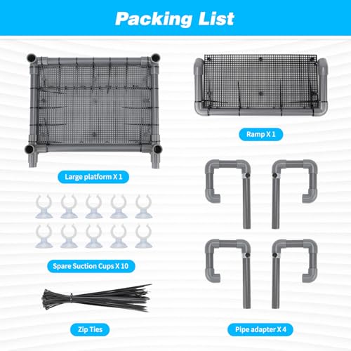 SKARUS Extra Large Hanging Turtle Basking Platform for 65-150 Gallon Tanks | 7.9"-13.8" Adjustable Height, 13.4" Non-Slip PVC Ramp, Dry Resting Dock for Tortoises, Frogs, Small Reptiles - size: 13.4"W