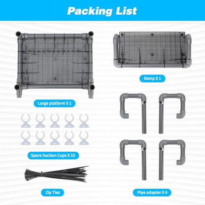 SKARUS Extra Large Hanging Turtle Basking Platform for 65-150 Gallon Tanks | 7.9"-13.8" Adjustable Height, 13.4" Non-Slip PVC Ramp, Dry Resting Dock for Tortoises, Frogs, Small Reptiles - size: 13.4"W