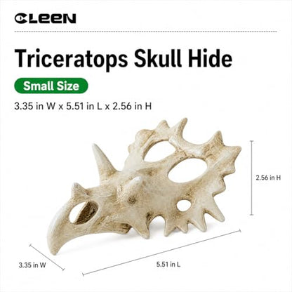 Triceratops Skull Reptile Hide for Bearded Dragons, Dinosaur Skull Terrarium Decor, Resin Cave Hideout for Lizards Snakes, Aquarium Tank Decoration (Small) - size: Small