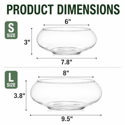 2 Pack Glass Vase Bowl, 6"/ 8" Wide Mouth Flower Vase Round Terrarium, Glass Hydroponic Planter Floral Container Clear Fish Bowl for Table Centerpiece, Wedding Event, Home Decoration