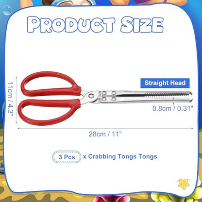 uxcell 3 Pcs Crabbing Tongs, 11" Metal Serrated Extra Long Loach Tongs Beach Reptile Catching Clip Garbage Clip with Straight and Bent Head for Lobsters Loach Other Reptile, Red - size: 11"