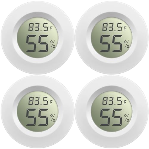 Weewooday 4 Pcs Mini Hygrometer Thermometer Digital LCD Monitor Indoor/Outdoor Room Humidity Meter Temperature Gauge for Greenhouse Garden Reptile Incubator Cellar ℉/℃ (White) - size: White