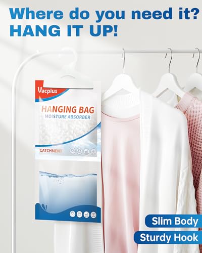 Vacplus Moisture Absorber, 20Pack Hanging, Strong Absorption, Unscented | Closet, Enclosed Spaces, Bathroom, Odor Eliminator, Dehumidifier Bags, 9.8 OZ - size: 20 pack