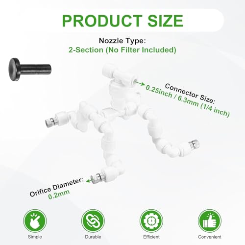 M METERXITY Reptile Mister Nozzles, 0.2mm Pore Copper 1/4" Four-Head Reptile Misting Spray Nozzle with Plug for Terrarium/Vivarium, 360 Degree Adjustable Detachable Nozzles [White] - color: White