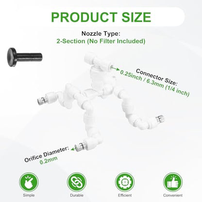 M METERXITY Reptile Mister Nozzles, 0.2mm Pore Copper 1/4" Four-Head Reptile Misting Spray Nozzle with Plug for Terrarium/Vivarium, 360 Degree Adjustable Detachable Nozzles [White] - color: White