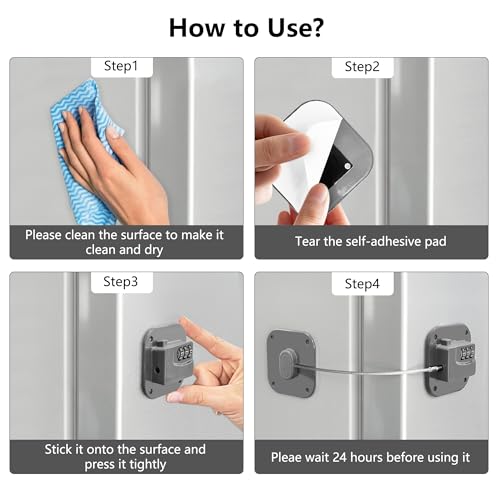 Refrigerator Lock, Heavy Duty Fridge Lock, Combination Lock for Refrigerator Cabinets, Drawers, Safety, Easy Install No Keys Needed (Grey-1Pack) - color: Grey-1Pack