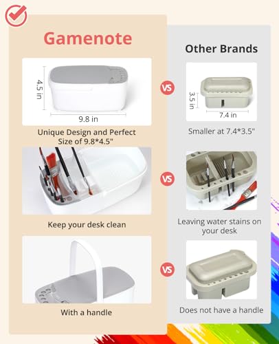 GAMENOTE Paint Brush Cleaner, Paint Brush Holder and Palette, White | All-in-one painting station washes and rests brushes, mixes colors, and stores paint in 18 wells with a portable handle. - color: White
