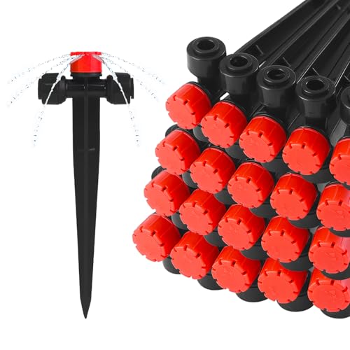 Push-to-Fit Drip Irrigation Emitters for 1/4" Drip Irrigation Tubing, 20 Pcs Adjustable 360 Degree Water Flow Drippers Sprayer on Stake 360° Full Circle Multi-Stream Irrigation In-line Dripper - size: Push-to-fit In-line Emitters - 20 Pieces