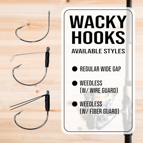 Reaction Tackle Wide Gap Wacky Hooks, Weedless Worm Hooks for Bass, High Carbon Steel Hooks for Stick Worm Soft Plastics, Neko Rig and Finesse Fishing (25-Pack) - size: #2/0 Wire Guard