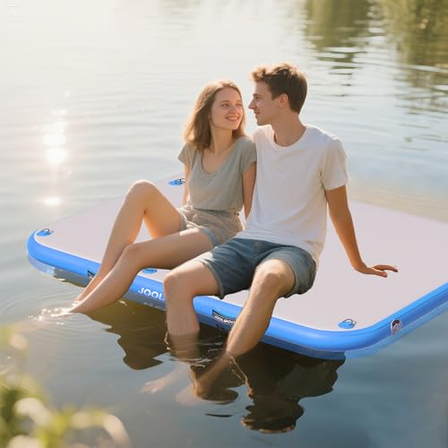 Inflatable Floating Dock Mat,6 inches Thick Inflatable Stable Platform Raft with Storage Bag None-Slip Surface for Lake Beach Pool - color: Blue 10ft x 6 ft x 6in