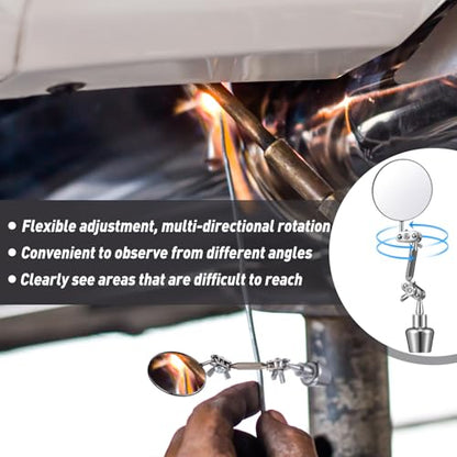 Kingdder 2pcs 2 Inch Inspection Mirrors Magnetic Base with Adjustable Arm | Round Swivel Angle Ball Joint, for Welding, Machine Maintenance, for Technicians, Auto Mechanics - size: 2 Inch