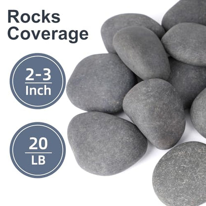 Pulovin 20 lbs River Rocks for Landscaping, Planters, 2"-3" Beach Pebbles | Natural Rocks for Aquarium, Fish Tank, Decorative Garden Stones for Plants, Flower Pots, Vase, Walkways - size: 2-3 Inch