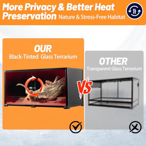 REPTI ZOO 50 Gallon Reptile Tank, 36" X 18" X 18" Reptile Terrarium, Black-Tinted ECO Glass Enclosure with Sliding Door & Mesh Top, Secure & Low-Stress Habitat for Bearded Dragon, Gecko, Snake, Lizard - size: 36"W X 18"D X 18"H (50 Gallon)