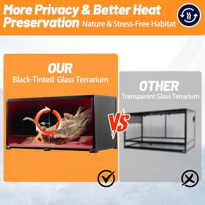 REPTI ZOO 50 Gallon Reptile Tank, 36" X 18" X 18" Reptile Terrarium, Black-Tinted ECO Glass Enclosure with Sliding Door & Mesh Top, Secure & Low-Stress Habitat for Bearded Dragon, Gecko, Snake, Lizard - size: 36"W X 18"D X 18"H (50 Gallon)