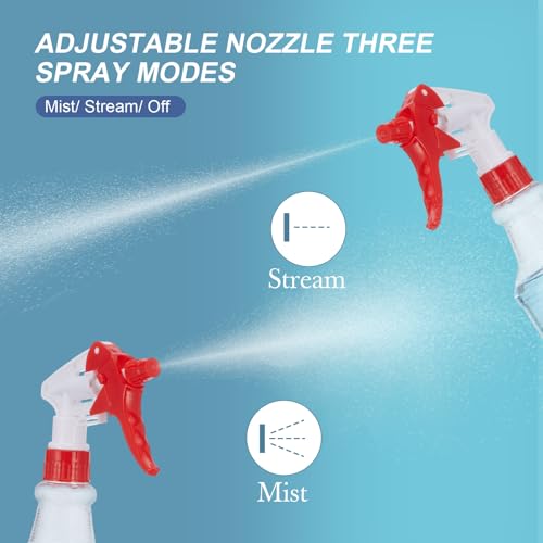 Eccliy 20 Pack 16oz Empty Spray Bottles, Leakproof Cleaning Bottles with Measurement and Adjustable Nozzle for Housekeeping, Commercial Use(Clear Cylinder,Red White Spray Head) - color: Red White Spray Head, style: Clear Cylinder
