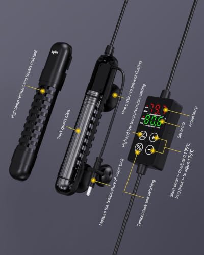 SEAOURA Small Aquarium Heater, 25W Fish Tank Heater with Temp Probe 1-5 Gal | Adjustable Max & Min Temp Protection, 5.7 IN Auto Power-Off LED Display External Controller, for Fresh/Saltwater Betta Turtle - size: Tank for 1-5 Gallon