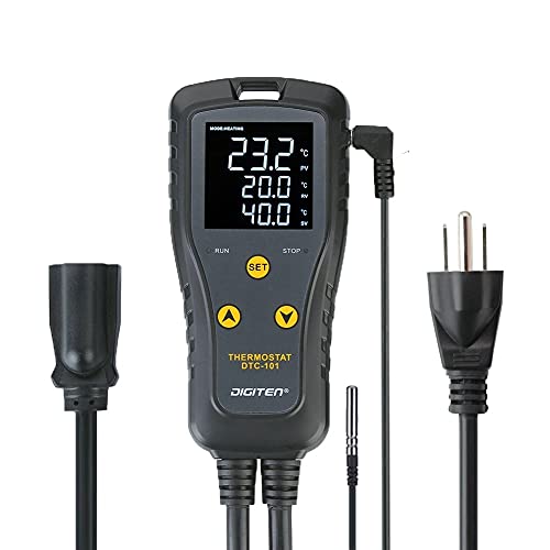 DIGITEN DTC101 Temperature Controller Digital Heat Mat Thermostat Greenhouse Thermostat Outlet Heating Cooling Temperature Control Seedlings Germination Rooting Fermentation Reptiles - style: 10A Temperature Controller