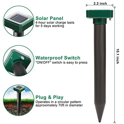 Mole Repellent Solar Powered, 6 Pack Solar Mole Repellent Ultrasonic for Vole, Snakes, Gopher, Waterproof Sonic Vole Deterrent Spikes,Snake Gopher for Garden and Yard - size: 6PCS