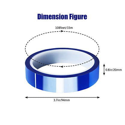 MEBMIK 4 Rolls 20mm x33m(108ft) Blue Heat Tape High Temperature Heat Resistant Tape Heat Transfer Tape for Heat Sublimation Press Vinyl,No Residue