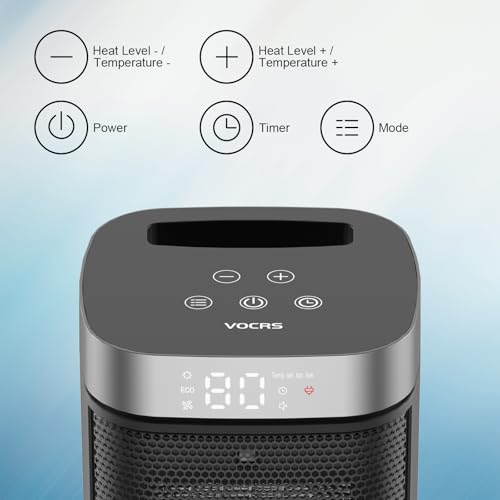 Small Portable Space Heater for Indoor Use - VOCRS 1500W PTC Electric Heater with Thermostat, Remote Control, 12H Timer, Eco and Fan Mode, Rapid and Safe Heating for Bedroom, Office - size: 8.4''/Non Oscillation
