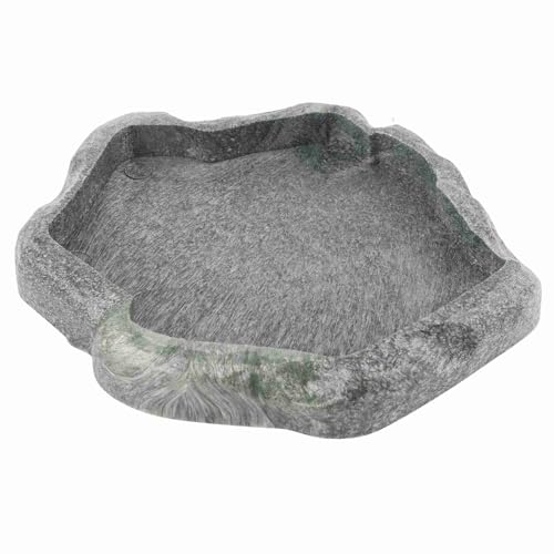 Pssopp Reptile Feeder Bowl, ABS Resin Rock Design Water Dish, Shallow Food Bowl with Smooth Surface Easy to Clean, for Lizard Gecko Bearded Dragon Terrarium Use (Small) - size: Small