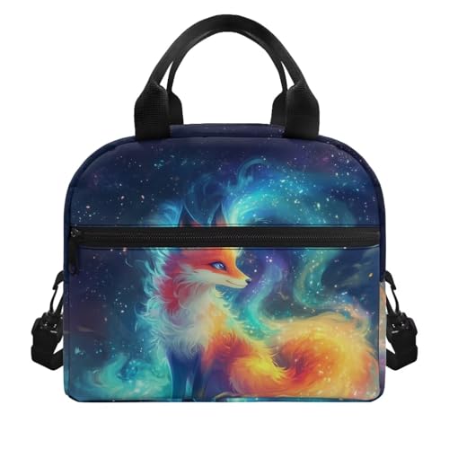 Fox Lunch Box for Girls Galaxy Lunch Bag Back to School Lunchbox Portable Outer Space Insulated Lunch Tote Bag Picnic Starry Night Lunch Boxes with Shoulder Straps Lunch Container - color: Fox Galaxy