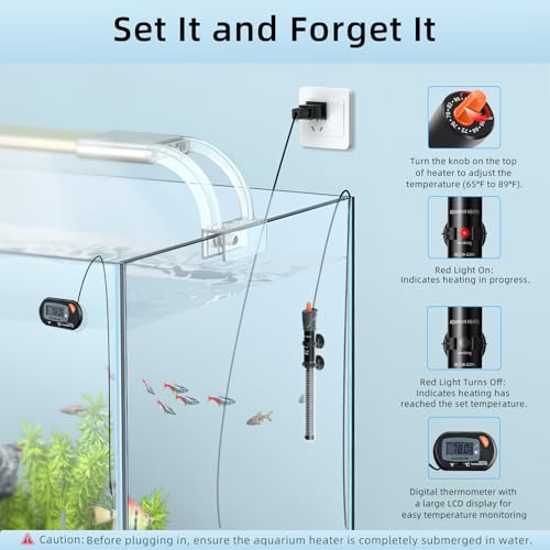 HiTauing Aquarium Heater 25W/50W/100W/200W/300W, Adjustable Knob Fish Tank Heater with Digital Thermometer, Submersible Betta/Turtle Tank Heater for Freshwater and Saltwater Tanks - size: 300W for 50-70 gallon