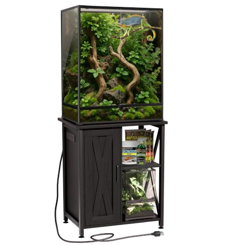 Herture 45-67 Gallon Reptile Tank Stand with Power Outlet, Terrarium Stand with Storage Cabinet, 24" Wx18 D Tabletop, Reptile Terrarium, Black PG12XYB - color: Black, size: 24x18"-46-67 Gallon