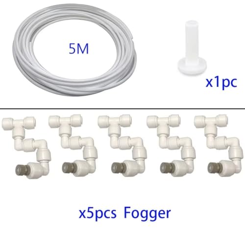 360 Adjustable Universal Spray Misting Nozzle Kit with 5M Hose for Garden Greenhouse Irrigation System Aquarium Reptile Humidity(5M 5Foggers White) - color: 5M 5Foggers White