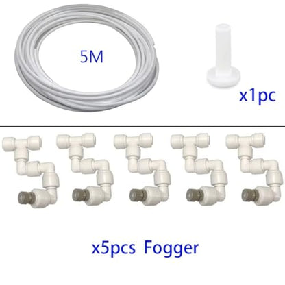 360 Adjustable Universal Spray Misting Nozzle Kit with 5M Hose for Garden Greenhouse Irrigation System Aquarium Reptile Humidity(5M 5Foggers White) - color: 5M 5Foggers White