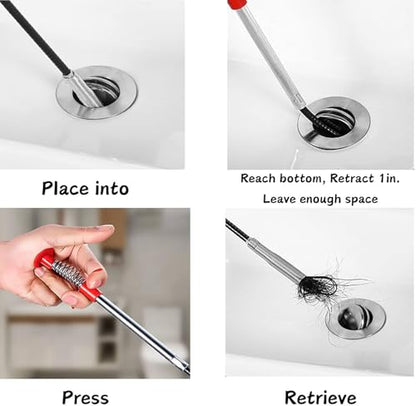 4-Piece Drain Cleaning Kit, 33-Inch 4-Claw Grabber & 20-Inch Hair Snakes | Deep-Clog Grabber • 3 Surface Hair Removers • Flexible And Reusable • For Sinks, Showers, Bathtubs And Kitchen Drains - style: 33 IN