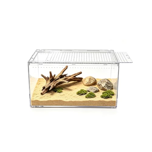 Reptile Growth Small Reptile Terrarium,Tarantula Enclosure with Magnetic Button, 8"x 6" x4" Lizard Enclosure,Reptile Breeding Tank,Spider Starter Cage,Frog Container. - size: 8" * 6" * 4"