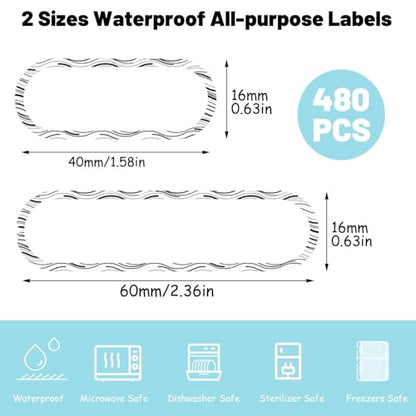 480 Baby Bottle Labels for Daycare, Waterproof Self-Laminating,Black/White | 2 Sizes, For Daycare School Bottles, Cups, Lunch Boxes - style: Black & White
