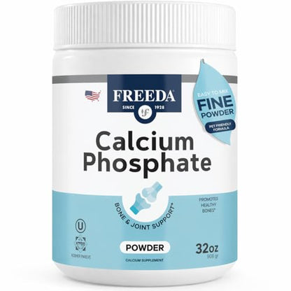 Freeda Calcium Phosphate Powder Mineral Supplement - 32 oz | Kosher Calcium and Phosphorus Powder Supplement to Support Bone Strength & Joint Health for Men, Women, Dogs, and Cats - size: 2 Punds (Pack of 1)