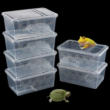 6 Pack Turtle Tank Breeding Box Horned Frog Plastic Portable Feeding Container for Small Reptile Amphibian Horned Frog Turtle Tortoise