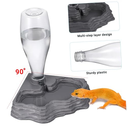 Balacoo Reptile Water Feeder - Automatic Reptile Water Dispenser, Reptile Food Dish Bowl for Turtle Bearded Dragons Lizards Accessories, Size 1, Grey