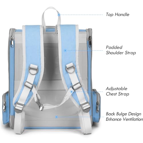 Cat Backpack Carrier, Large Pet Backpack with Kitten Wand Feather Toy for Medium Small Dog Cat Puppy Kitty Bunny up to 15lbs, Ventilated Mesh Dog Travel Carrier for Hiking Walking Outdoor Use (Blue) - color: Blue