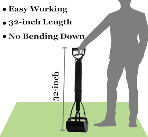 2-Pack Pooper Scooper for Large Small Dogs Heavy Duty, 32" Long Handle Poop Scoops for Yard, Grass, Gravel, Dog Poop Grabber with High Strength Material and Durable Spring（Green&Black） - size: 2 Pieces(32-inch length)