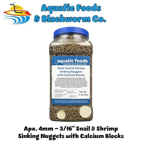 Calcium Blocks Included in Snail & Shrimp, 4mm-3/16 Sinking 40% Protein Nuggets for Snails, Shrimp, Crabs, All Bottom Tropical Fish...4-lbs 12oz Jar - size: 4.75 Pound (Pack of 1)