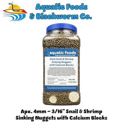 Calcium Blocks Included in Snail & Shrimp, 4mm-3/16 Sinking 40% Protein Nuggets for Snails, Shrimp, Crabs, All Bottom Tropical Fish...4-lbs 12oz Jar - size: 4.75 Pound (Pack of 1)
