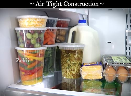 Zekii EXTRA THICK Deli Containers with Lids, [48Sets 16oz] Soup Containers w/Lids Airtight, Disposable, BPA Free, Takeout soup Cups, Meal Prep, Food Storage Containers with Measurements - color: Clear - 16 oz