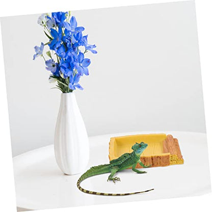 Resin Feeding Dish for Reptile Terrarium Decorative Water Basin for Tortoise Habitat Includes PET Food Feeder and Water Storage Container
