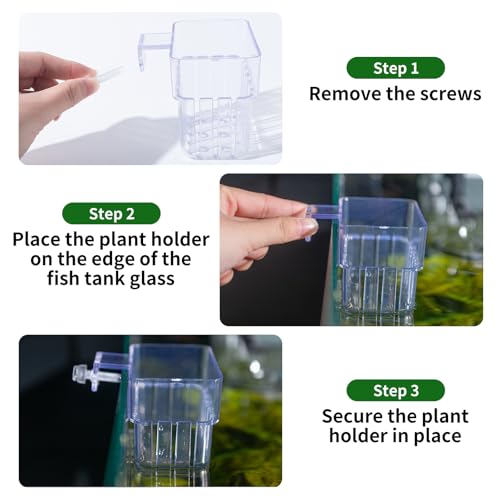 Aquarium Plant Holder,2Pack Transparent Hanging Pot for Fish Tank Aquatic Plant Cultivation and Aquascape Decorations Planter Cups with Hook and Screws