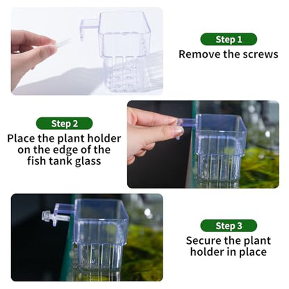 Aquarium Plant Holder,2Pack Transparent Hanging Pot for Fish Tank Aquatic Plant Cultivation and Aquascape Decorations Planter Cups with Hook and Screws