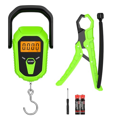 ORIA Digital Fish Scale with Lip Gripper, 110lb/50kg, Batteries Included | Waterproof, 3 Units, LCD Backlit, 38'' Built-in Tape Measure, Non-slip Ergonomic Handle, for Luggage Home Outdoor - color: Green