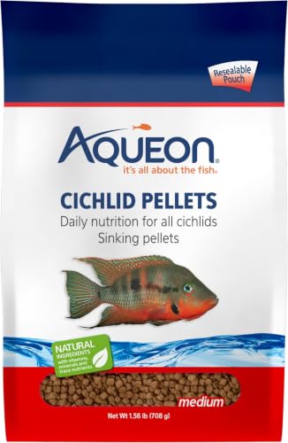 Aqueon Cichlid Slow Sinking Fish Food Pellets, Medium Size, 25 Ounce (Pack of 6) - size: 1.56 Pound (Pack of 6), style: Medium 25 Ounces