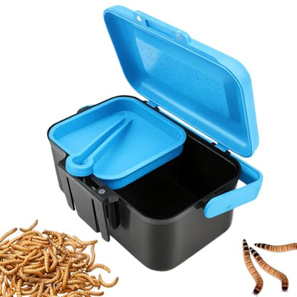 Small Size Mealworms Breeding Box Mealworms Feeding Kit to Breed Live Worms for Small Reptile Spider Manti Insects (Blue)