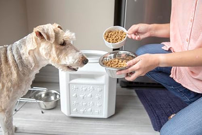 Vittles Vault Pawprint Pet Food Storage Container For Dog Food, Kibbles/Bird Seed/Oatmeal/Rice/Flour/Cereal, BPA Free, Plastic, Sealed Airtight For Cat Food, Up To 25 lb, Made in USA, With Scoop, Gray - size: 25 Pounds