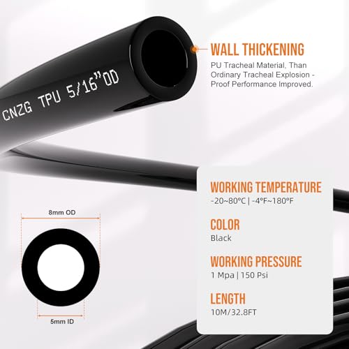5/16 OD Inch 8mm Air Line Hose Tubing Kit Poly Airline Black | Polyurethane Compressed Pneumatic Compressor Repair Kit With Push To Connect Fittings - color: Black, size: 5/16" OD