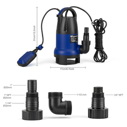 Prostormer 1HP 3700GPH Submersible Sump Pump with Automatic Float Switch | Blue Water Pump, Draining Transfer Clean & Dirty Water, for Pools/Ponds/Gardens/Flooded Cellars/Aquariums/Irrigation - color: Blue